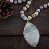 Natural Stones Bead Pendant Necklace Bohemian Beads Knotted Necklaces