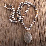 Natural Stones Bead Pendant Necklace Bohemian Beads Knotted Necklaces