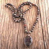 Natural Stones Bead Pendant Necklace Bohemian Beads Knotted Necklaces