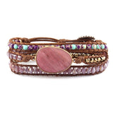 Green/Purple Rhinestone Charm Leather Armband Bracelet