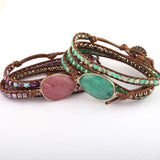 Green/Purple Rhinestone Charm Leather Armband Bracelet