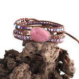 Green/Purple Rhinestone Charm Leather Armband Bracelet