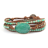 Green/Purple Rhinestone Charm Leather Armband Bracelet