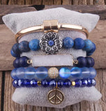 RH Natural Stone & Glass Beaded Bracelet Bangle Set 5pcs
