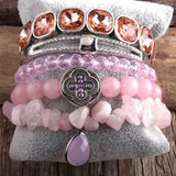 RH Natural Stone & Glass Beaded Bracelet Bangle Set 5pcs