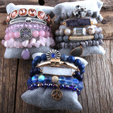 RH Natural Stone & Glass Beaded Bracelet Bangle Set 5pcs