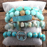 RH Natural Stone & Glass Beaded Bracelet Bangle Set 5pcs