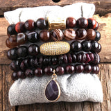 RH Natural Stone & Glass Beaded Bracelet Bangle Set 5pcs