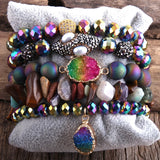 Boho Bracelet Set Natural Stone 5pc Beaded Bracelets For Women