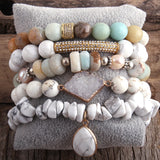 Boho Bracelet Set Natural Stone 5pc Beaded Bracelets For Women