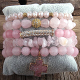 Boho Bracelet Set Natural Stone 5pc Beaded Bracelets For Women