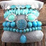 RH Semi Precious Stone Beaded Bracelet Bangle Set 5pc