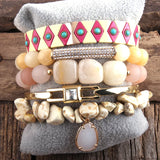 RH Semi Precious Stone Beaded Bracelet Bangle Set 5pc