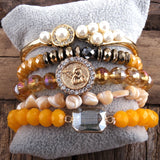 RH Semi Precious Stone Beaded Bracelet Bangle Set 5pc