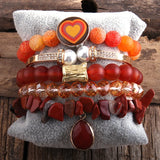 RH Semi Precious Stone Beaded Bracelet Bangle Set 5pc