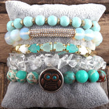 RH Semi Precious Stone Beaded Bracelet Bangle Set 5pc
