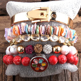 RH Semi Precious Stone Beaded Bracelet Bangle Set 5pc