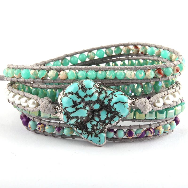 Women Beaded Bracelet Crystal Gray Thread 5 Strand Wrap Bracelets