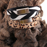 RH Women Armbander Magnetic Clasp Double Row Leopard Leather Wrap Bracelet