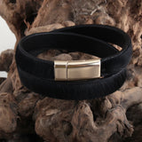 RH Women Armbander Magnetic Clasp Double Row Leopard Leather Wrap Bracelet