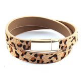 RH Women Armbander Magnetic Clasp Double Row Leopard Leather Wrap Bracelet