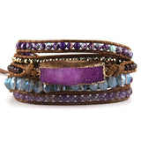 Mixed Beaded Stone Druzy Charm Wrap Bracelet