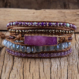 Mixed Beaded Stone Druzy Charm Wrap Bracelet