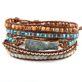 Mixed Beaded Stone Druzy Charm Wrap Bracelet