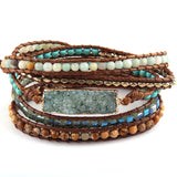 Mixed Beaded Stone Druzy Charm Wrap Bracelet