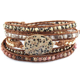 RH Dalmatian Jasp Mixed Stone Crystal Armband 5 Strands Wrap Bracelets