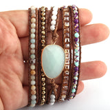 RH Women Leather Armbander Beaded Stones Wrap Bracelets