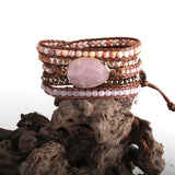 RH Women Leather Armbander Beaded Stones Wrap Bracelets