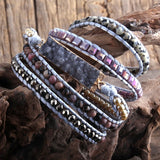 RH Women Vegan Boho Bracelet Gray Mixed Natural Stones Druzy Charm