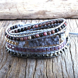 RH Women Vegan Boho Bracelet Gray Mixed Natural Stones Druzy Charm