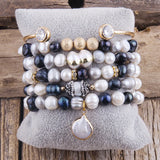 Boho Pearl Beaded Bracelet Stack - Freshwater Pearl Strand Set