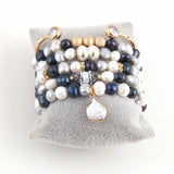 Boho Pearl Beaded Bracelet Stack - Freshwater Pearl Strand Set