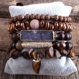 Boho Tiger Eye Stones Beaded Bracelet 5pc Sets For Women