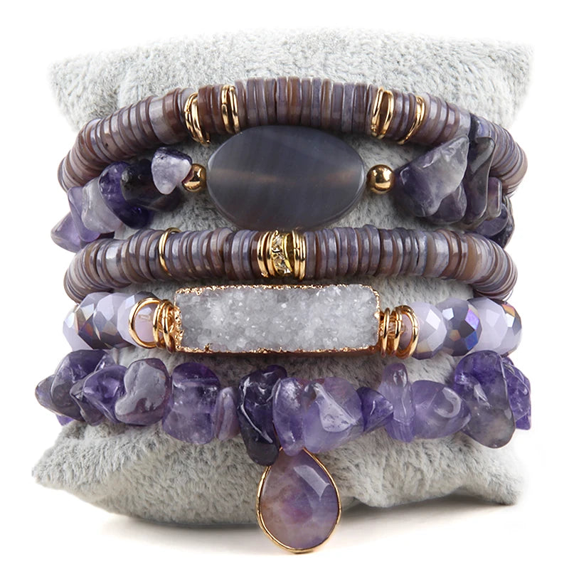 Boho Tiger Eye Stones Beaded Bracelet 5pc Sets For Women