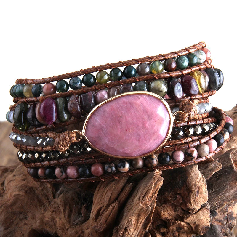 Boho Bracelet Natural Stones Charm 5 Strands Wrap Bracelets Women Gift