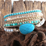 RH Boho Bracelet Natural Stones Grass Turq Stone Charm 5 Strands