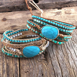 RH Boho Bracelet Natural Stones Grass Turq Stone Charm 5 Strands