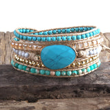 RH Boho Bracelet Natural Stones Grass Turq Stone Charm 5 Strands