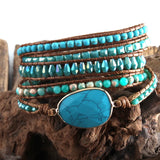 RH Boho Bracelet Natural Stones Grass Turq Stone Charm 5 Strands