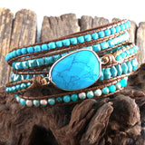 RH Boho Bracelet Natural Stones Grass Turq Stone Charm 5 Strands