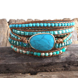 RH Boho Bracelet Natural Stones Grass Turq Stone Charm 5 Strands