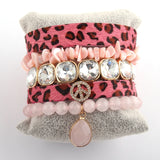 Peace Leopard Bracelet Set Natural Stone 5pc Wrap Bracelets for Women