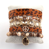 Peace Leopard Bracelet Set Natural Stone 5pc Wrap Bracelets for Women