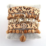 Peace Leopard Bracelet Set Natural Stone 5pc Wrap Bracelets for Women