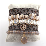 Peace Leopard Bracelet Set Natural Stone 5pc Wrap Bracelets for Women