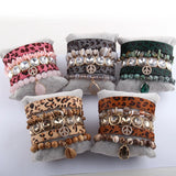 Peace Leopard Bracelet Set Natural Stone 5pc Wrap Bracelets for Women